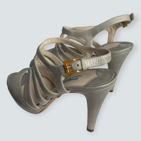 PRADA Heels Size 38 Calzatore Donna Grey Leather Slingback Sandals - Picture 5 of 16